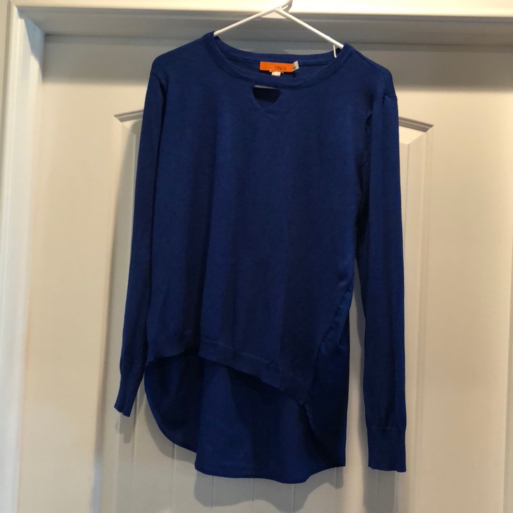 Royal blue sweater w/chiffon back